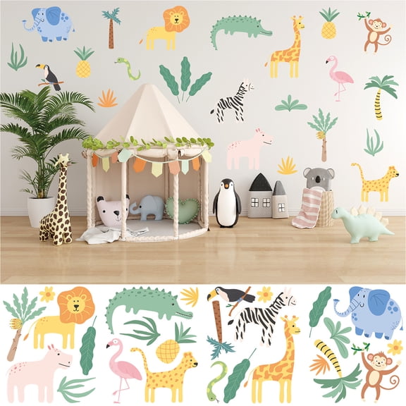 Animal Wall Decals Cartoon Stickers Vinyl Peel and Stick for Bedroom Living Room Nursery Boys Girls Playroom Furniture Decor