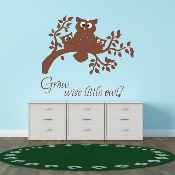 Animal Wall Decals for Children Playroom - Happy Owl Family with Father, Mother and Baby Owl DIY & Creativity Boy Girl Bedroom Wall Sticker - Size: 20 In x 18 In