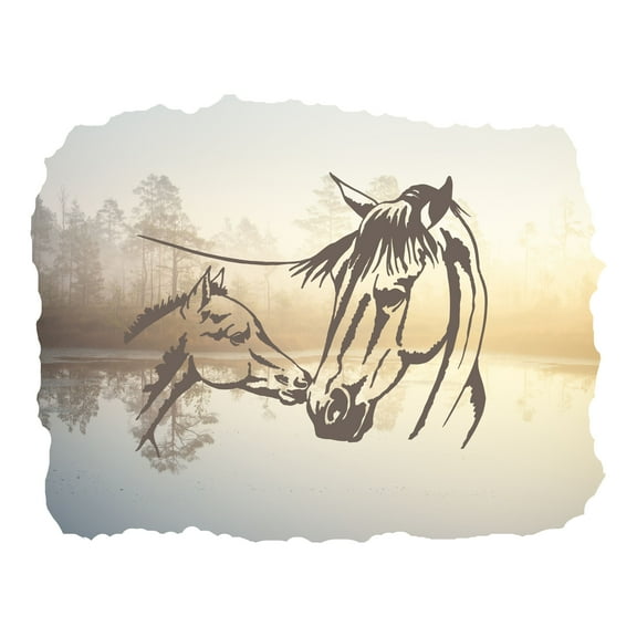 Animal Wall Decals for Children Bedroom - Horses With Lake Background Horse DIY & Creativity Boy Girl Bedroom Wall Sticker - Size: 10 In x 8 In