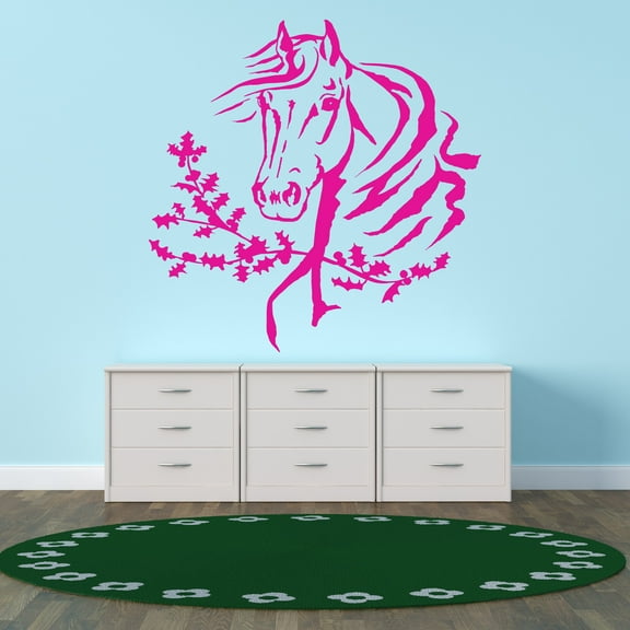 Animal Wall Decals for Children Bedroom - Pretty Horse Head Horse DIY & Creativity Boy Girl Bedroom Wall Sticker - Size: 10 In x 10 In