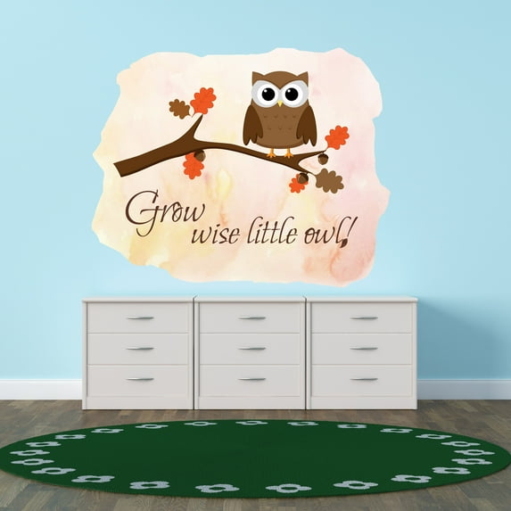 Animal Wall Decals for Children Playroom - Happy Owl Sitting on a Tree Owl DIY & Creativity Boy Girl Bedroom Wall Sticker - Size: 10 In x 8 In