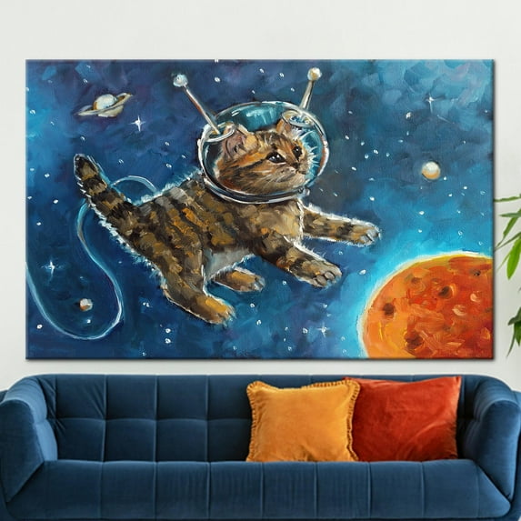 Animal Wall Decor, Astronaut Cat Wall Decor, Astronaut Animal Poster, Kids Canvas Art, Nursery Canvas Art, Cartoon Wall Decor, Canvas Wall Decor - Rolled Canvas