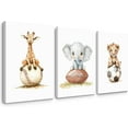 thumbnail image 1 of Animal Wall Hieng Pictures Baby Nursery Canvas Wall Hieng Decor Safari Animal Prints Jungle Kids Wall Hieng Woodland Nursery Wall Decor Giraffe Jungle Poster for Room Framed Set of 3, 1 of 6