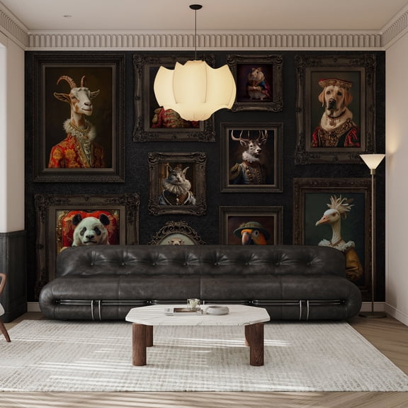 Animal Wall Murals Peel and Stick 148" Wx110 H Removable Vintage Frame Europe 3D Goat Rabbit Wallpaper Wall Decor Canvas Wall Art for Bedroom Living Room Office