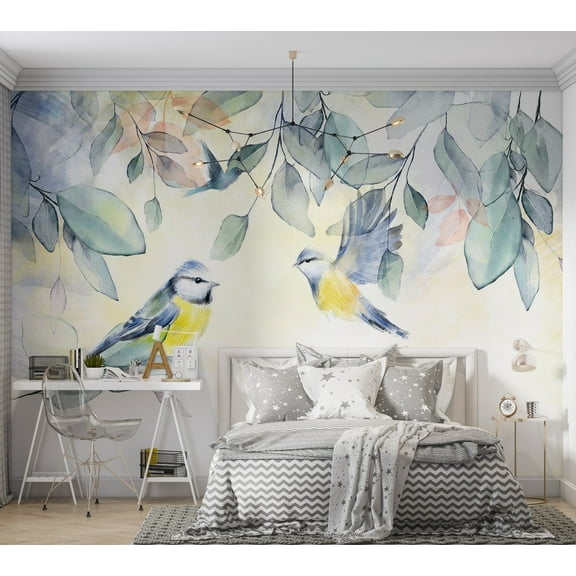 Animal Wallpaper Wall Mural - Watercolor Birds