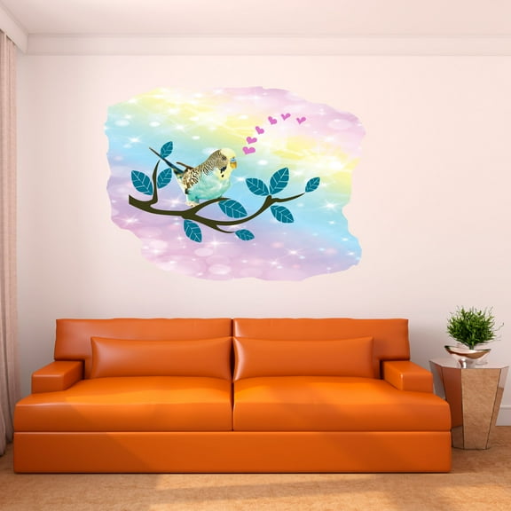 Animal Watercolor Wall Decals for Kids Room - Bird Chirping Purple Hearts Decoration Outdoor Scene DIY & Creativity Boy Girl Bedroom Wall Water Color Sticker - Size: 10 In x 7 In