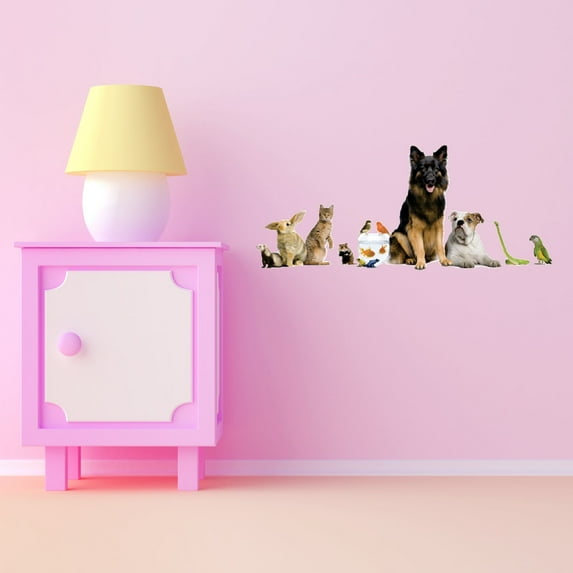 Animal Watercolor Wall Decals for Kids Room - Landscape Animals Group Photo Image Art Pets DIY & Creativity Boy Girl Bedroom Wall Water Color Sticker - Size: 40 In x 16 In