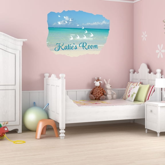 Animal Watercolor Wall Decals for Kids Room - Shorebirds Sea Beach Background Image Outdoor Scene DIY & Creativity Boy Girl Bedroom Wall Water Color Sticker - Size: 20 In x 16 In