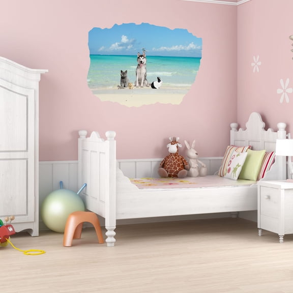 Animal Watercolor Wall Decals for Kids Room - Tamed Pet Animal Beach Background Design Pets DIY & Creativity Boy Girl Bedroom Wall Water Color Sticker - Size: 10 In x 7 In