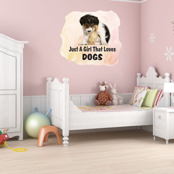 Animal Watercolor Wall Decals for Kids Room - Young Pet Dog Animal Pink Background Art Pets DIY & Creativity Boy Girl Bedroom Wall Water Color Sticker - Size: 30 In x 27 In