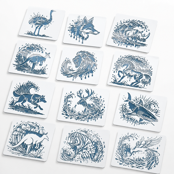 Animal Wave Reusable Craft Stencils, 12 Pack, 11.8 x 11.8 Inch