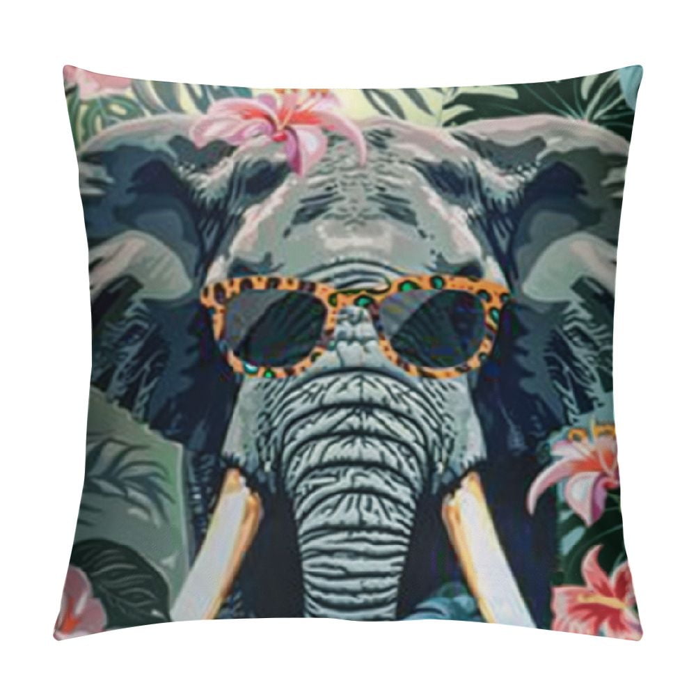 Animal Wearing Sunglass Decor Africa Elephant Throw Pillow Cover