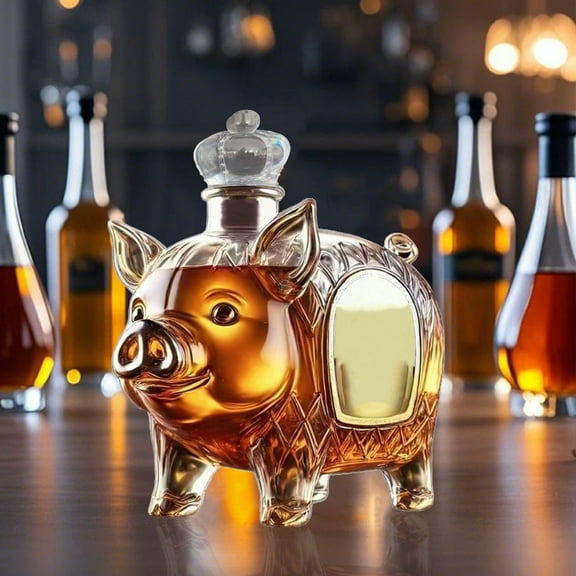 Animal Whiskey Decanter Bottle - Art Statue 320ml 3D Glass Pig Shape Whiskey Bottle Interesting Whiskey Bottle for Men Dad Home Bar French Pig Lovers Decoration