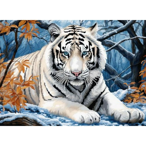 Animal White Tiger Latch Hook Rug Kit for Adults Easy Carpet Cushion with Printed Canvas Crochet Yarn Craft DIY Hooking Tapestry for Home Floor Decoration Pets Pads 52x38cm