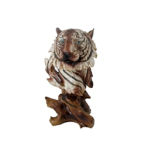 Animal Wildlife Collection Faux Wood White Tiger Head Bust