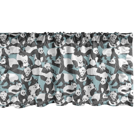 Ambesonne Animal Valance Pack of 2, Pastel Panda Lover Pattern, 54"X18", Pale Blue Charcoal Grey
