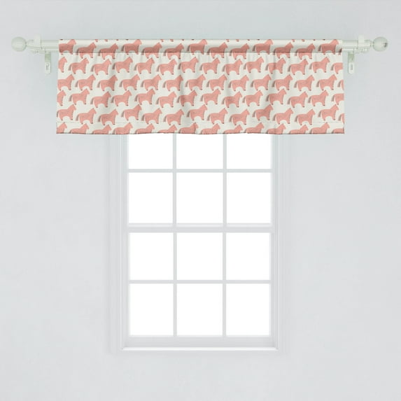 Animal Window Valance Pack of 2, Horse with Colored Dashes or Strokes Themed Illustration, Rod Pocket Curtain Valances Kitchen Bedroom, 2 Sizes, Coral and Cream, by Ambesonne