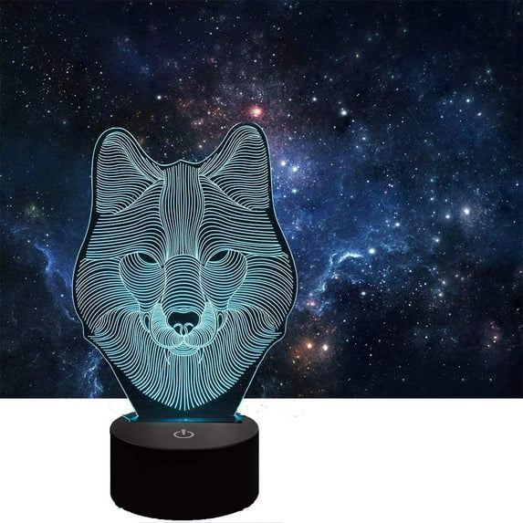 Animal Wolf Gifts for Wolf Lovers 3D Illusion Night Light Touch Lamp, Creative RGB Led, Christmas Birthday Decorations Gifts for Boys and Girls, Party Decor, 16 Colors