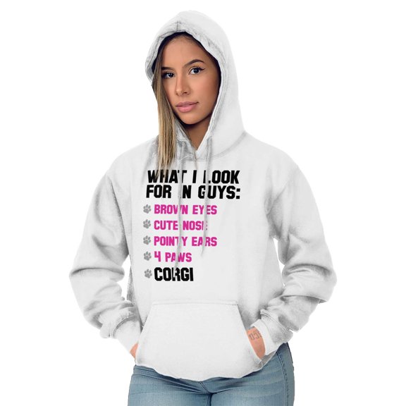 Animal Womens Hooded Pullover Sweatshirt What I Look For In Guys Corgi Owner Dog Lover
