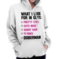 thumbnail image 1 of Animal Womens Hooded Pullover Sweatshirt What I Look for In Guys Doberman Funny Dog La, 1 of 6