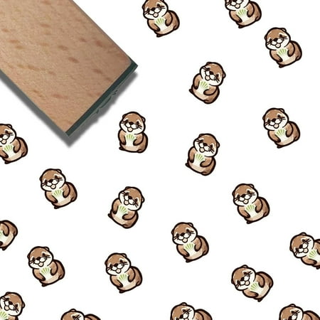 Animal Wooden Rubber Stamps Wood Ink Stamps 1.6 Inch Sea Otters Shell Cartoon Small Square Head Print Art Stamp