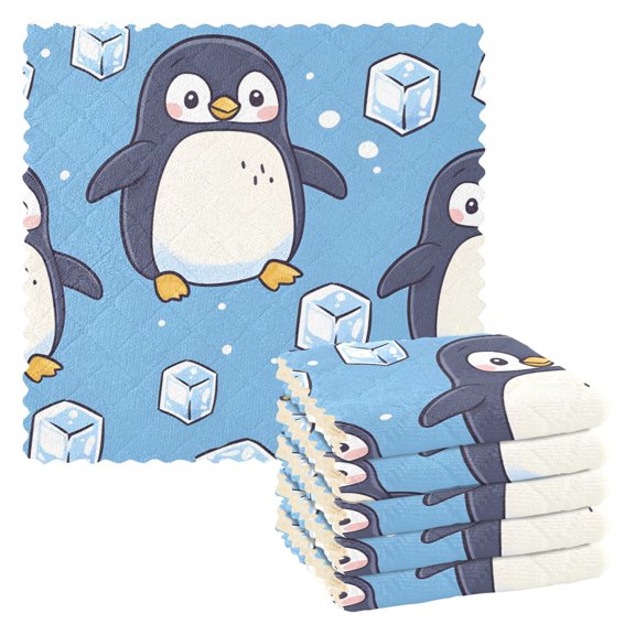 Animal World Antarctic Penguin Kitchen Cloth Dish Towels for Drying Washing Absorbent Dish Rags Reusable soft kitchen dishcloth set 6 Pack