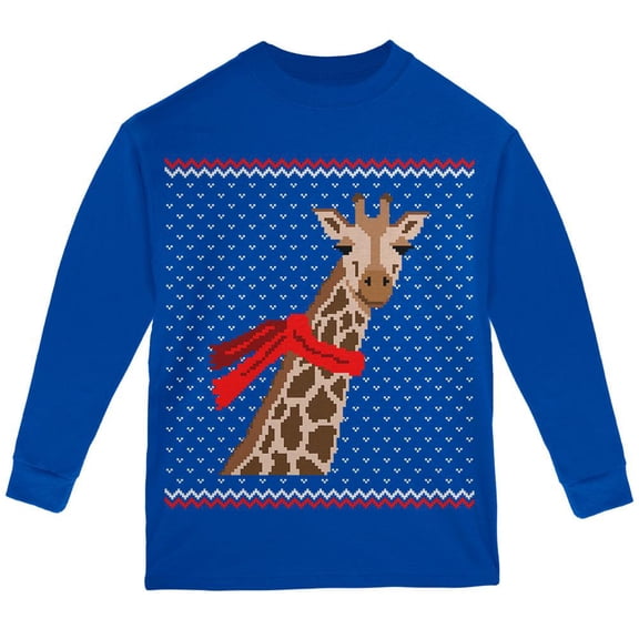 Animal World Big Giraffe Scarf Ugly Christmas Sweater Youth Long Sleeve T-Shirt (Little Boys & Big Boys)