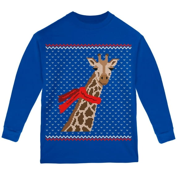 Animal World Big Giraffe Scarf Ugly Christmas Sweater Youth Long Sleeve T-Shirt (Little Boys & Big Boys)