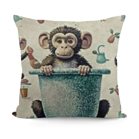 Animal World Flannel Fleece Pillow Cushion Cover, Funny Cartoon Artwork of Monkey Elephant Giraffe Having Shower, Decorative Square Accent Pillow Case, ", Teal Burnt Orange Ivory