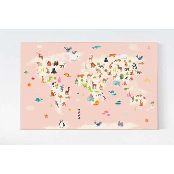 Animal World Map Nursery Print Travel Theme Decor