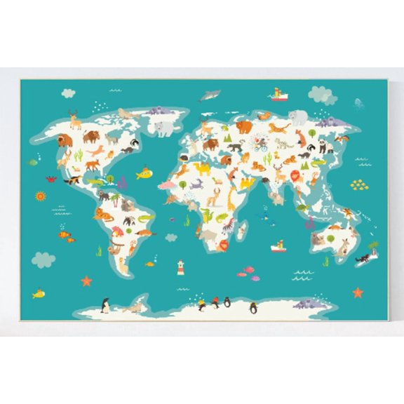 Animal World Map Print Nursery Decor