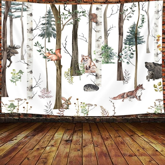 Animal World Tapestry Rustic Farmhouse Forest Psychedelic Wall Tapestry Cute Funny Animals Resting Under The Tree Bedroom Living Room Decor (60X40inch)