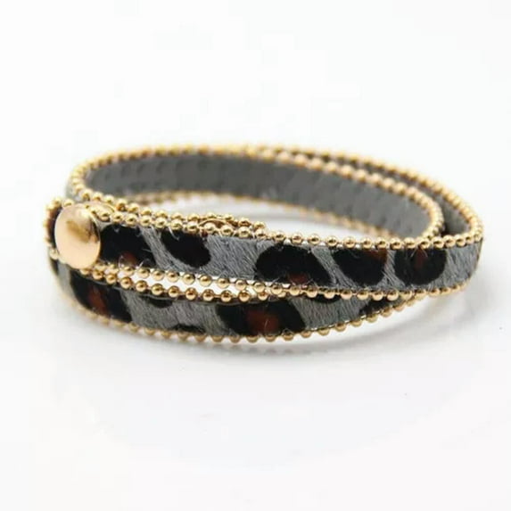 Animal Wrap Print Leoprad Bangle Bracelet Suede Leather Button Boutique Jewelry