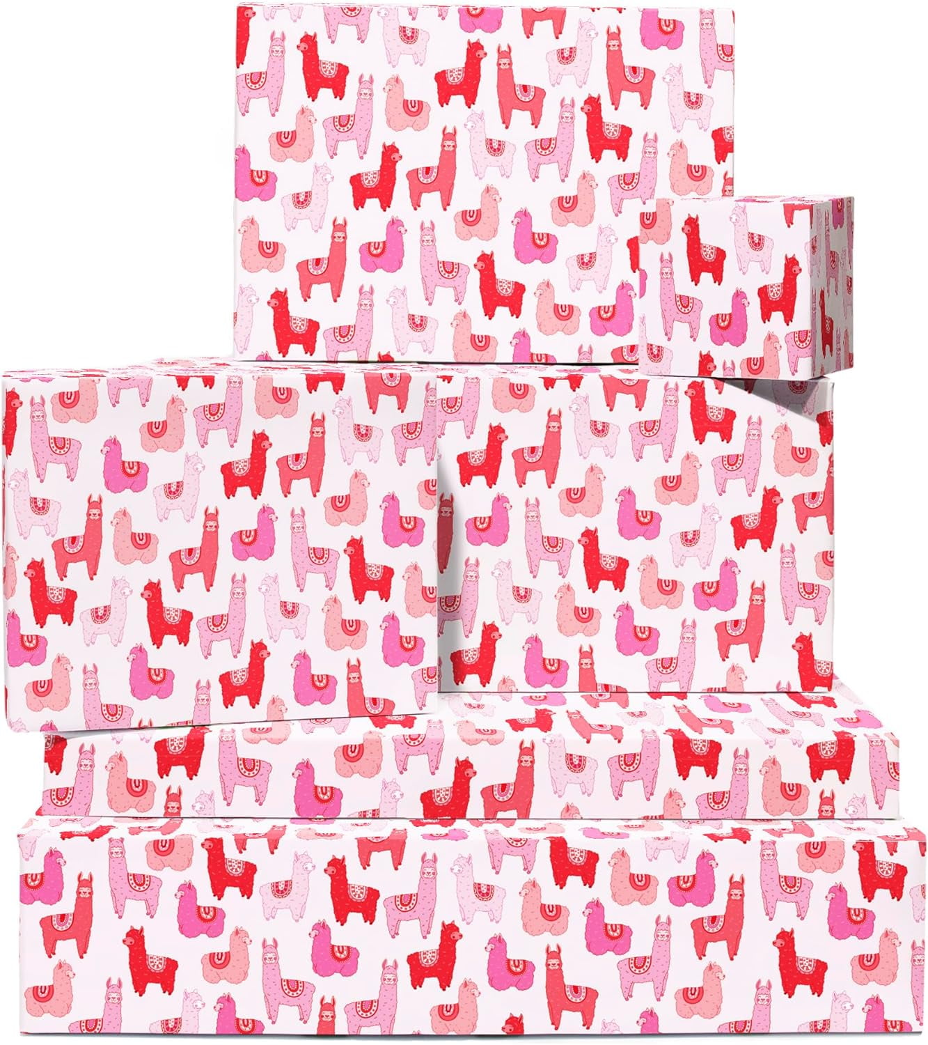 Animal Wrapping Paper - Pink Llamas - 6 Sheets Fun Gift Wrap for Kids - 1st 2nd 3rd Birthdays - Anniversary or Valentines Day - Recyclable - By Central 23
