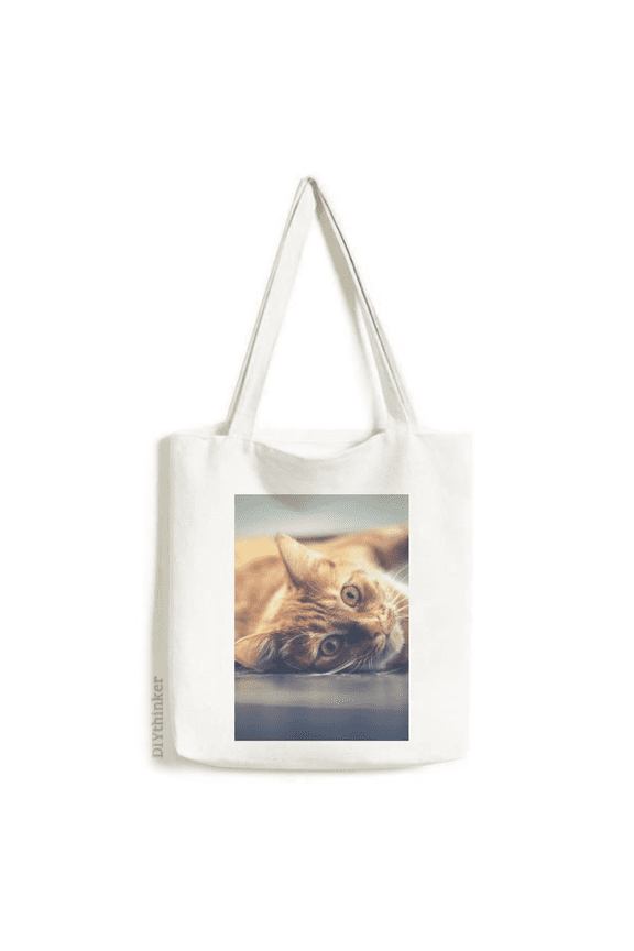 Animal Yellow Cat Photograph Picture Tote Canvas Bag Shopping Satchel Casual Handbag