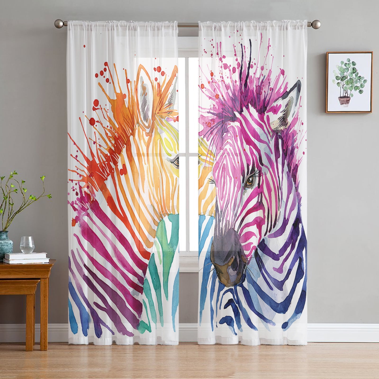 Animal Zebra Fur Texture Pattern Tulle Sheer Window Curtains for Living