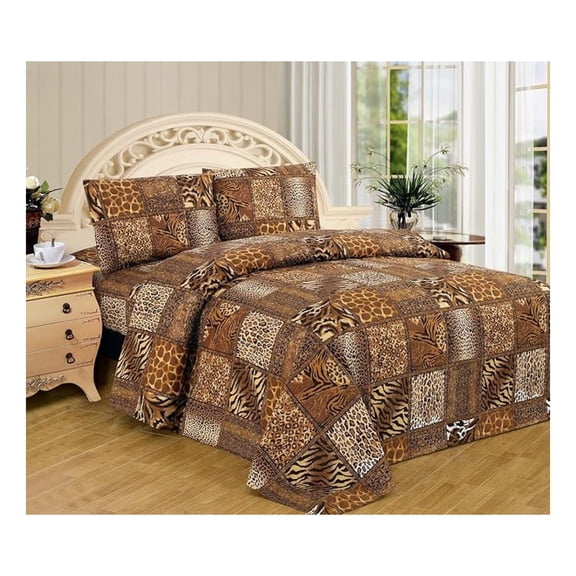 Animal Zebra Leopard Print Sheet Set: 4 Piece Black Brown Safari Prints Flat Fitted Bed Sheets Pillow case sham King Size Bedding (2536A, King)