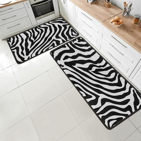 Animal Zebra Print Abstract Kitchen Rug Sets 2 Piece Non-Slip Kitchen Mat Area Rug Long Floor Mat Carpet Pads Doormat for Living Room Indoor Bathroom Entryway Decor, 47x17 inch+29x17 inch
