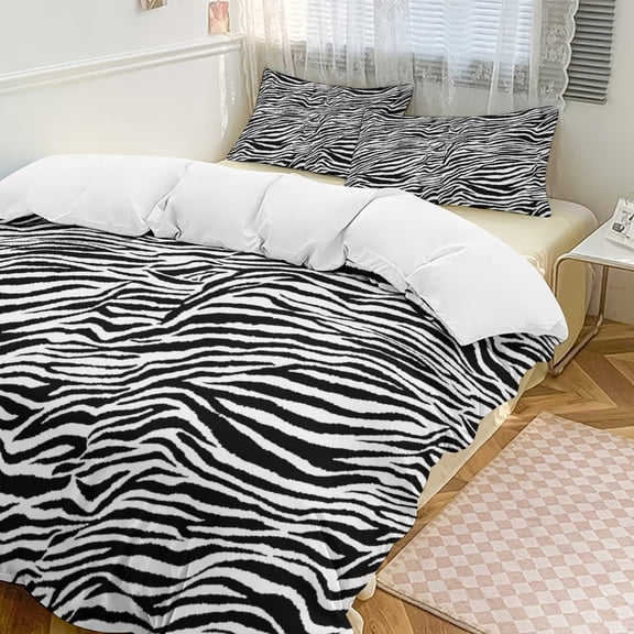 Animal Zebra Print Duvet Cover Set Themed Multicolor Polyester Bedding Set for Bedroom Decoration