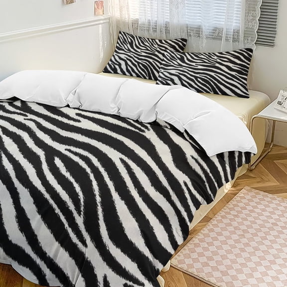 Animal Zebra Print Duvet Cover Set Themed Multicolor Polyester Bedding Set for Bedroom Decoration