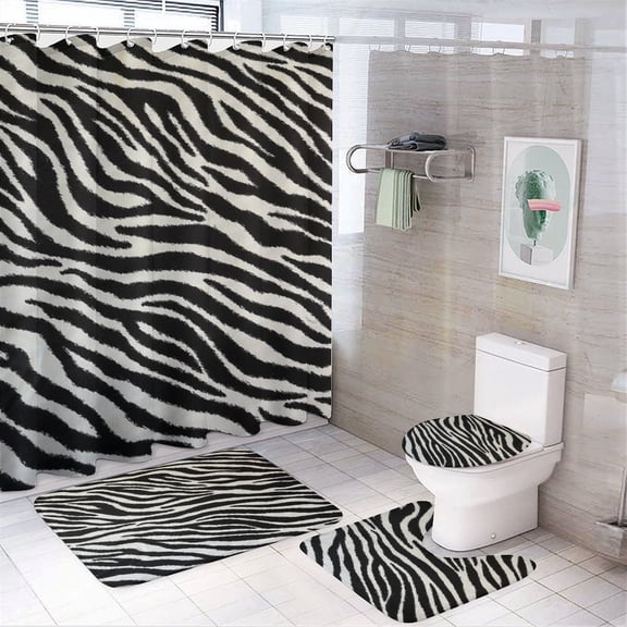 Animal Zebra Print Shower Curtain Waterproof Bathroom Curtain Set with Hooks Home Decor Bathroom Curtains 4pcs