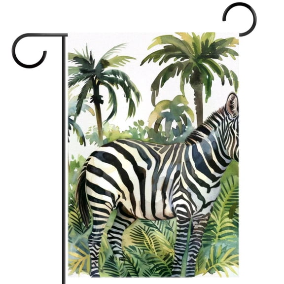 Animal Zebra in Tropical Forest Jungle Palm Leaves Double Sided Garden Flag Decorative Weather Resistant Yard Flag, Large DIY Vertical Flag for Farmhouse Patio Lawn, 28x40 Inch