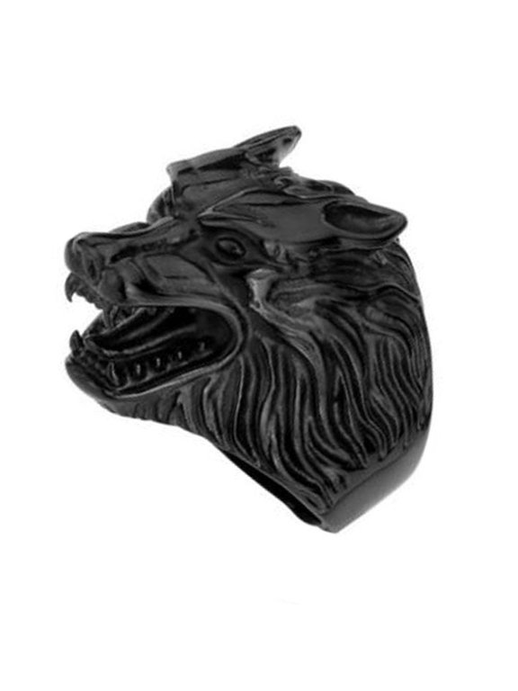 Animal Zodiac Wolf Head Ring Titanium Steel Electroplated Statement Ring Biker Ring Men's Ring Fashion Jewelry Gift for Him Animal Theme Ring