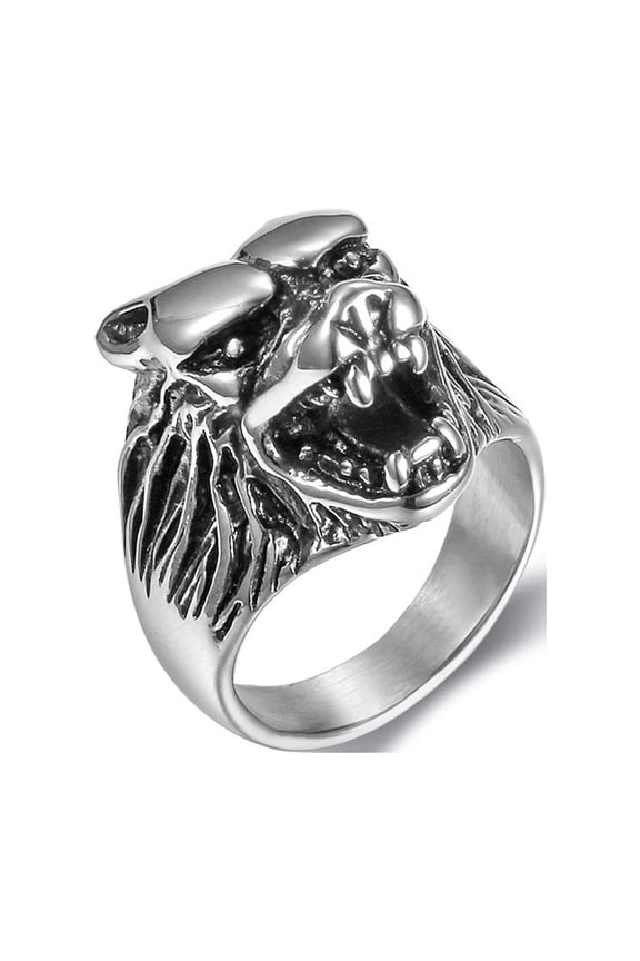 Animal Zodiac Wolf Head Ring Titanium Steel Electroplated Statement Ring Biker Ring Men's Ring Fashion Jewelry Gift for Him Animal Theme Ring