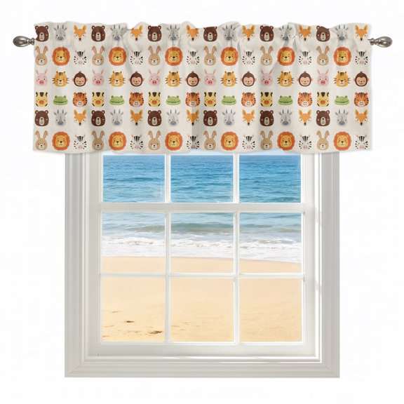 Animal Zoo Valances for Windows, Rod Pocket Kitchen Valance Curtains - Soft & Washable Small Window Treatment for Living Room, Bathroom, Lion Tiger Monkey Zebra Giraffe Linen 42x12inch, 1 Panel