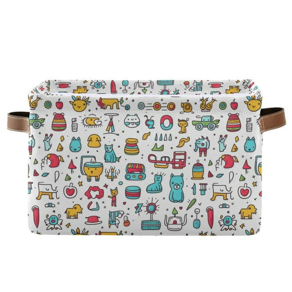 Animal and Toys Storage Bins with Handle Fabric Organizer Basket Foldable Box 1 Pack 14.2x10.2x8.3