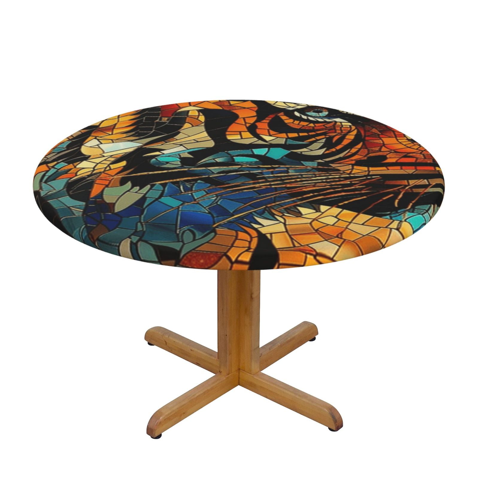 Animal art feature Round Vinyl Fitted Tablecloth, Waterproof Elastic