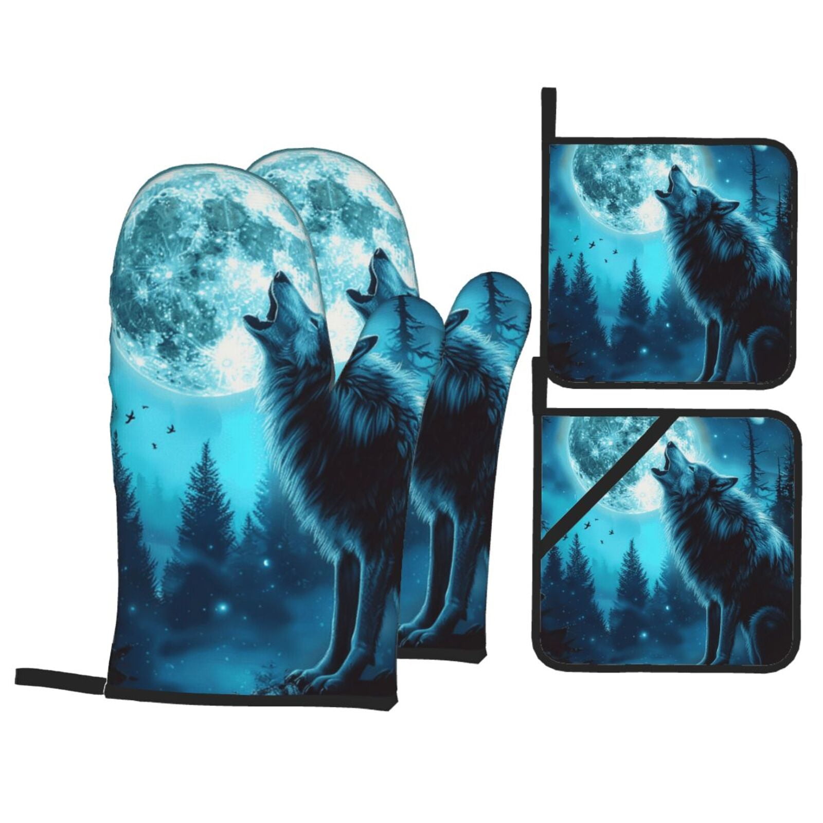 Animal art painting Oven mitts and pot holders 4piecer high resistance