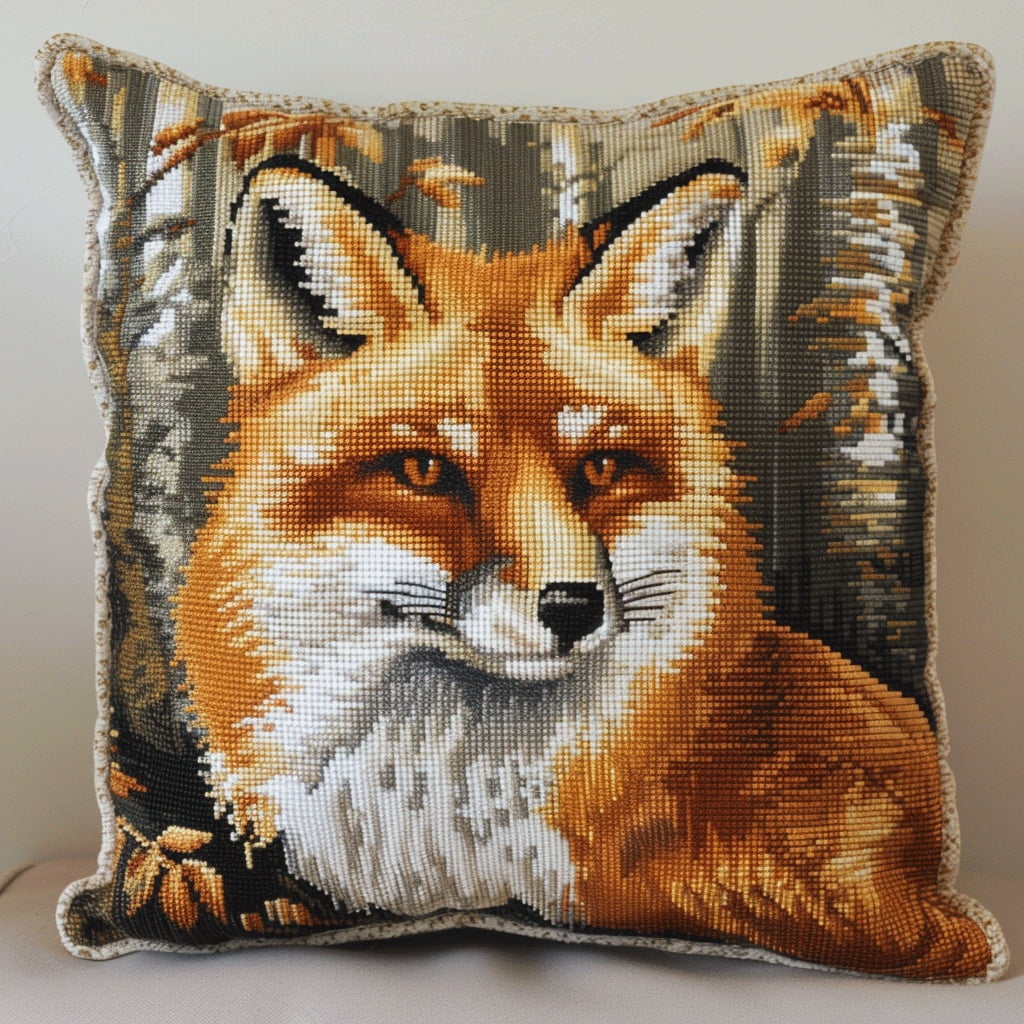 Animal fox Stitch Pillows Stamped Embroidery Kit Cross Stitch Cushion Cover 18x18inch