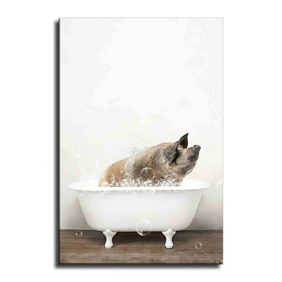 Animal in Bathtub Wall Art Funny Animal Bathroom Canvas Wall Art Animal in Bathtub Posters Canves Prints